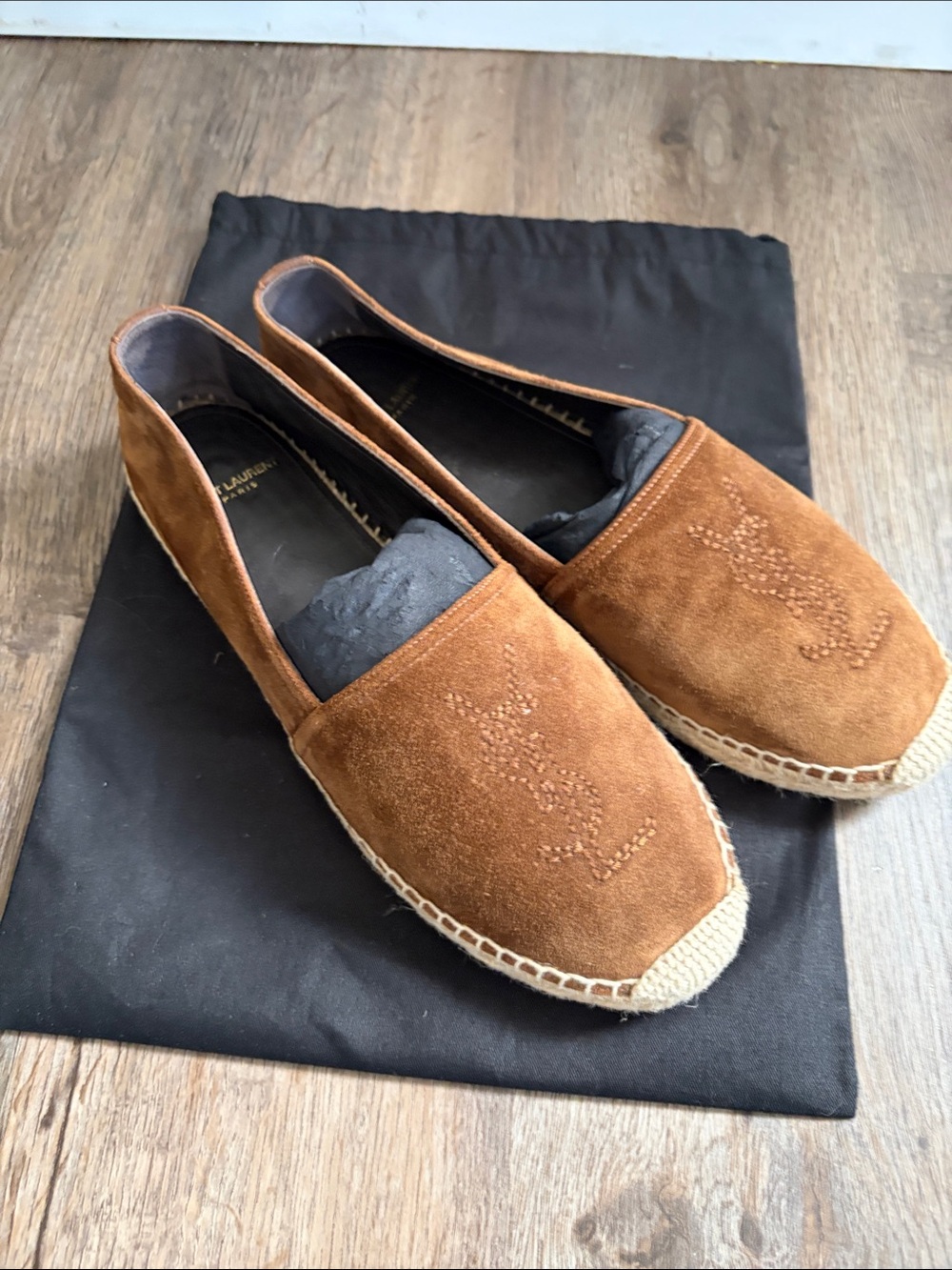 Saint Laurent Brown Suede Espadrille Slip-Ons with Embroidered Logo - Picture 6 of 7